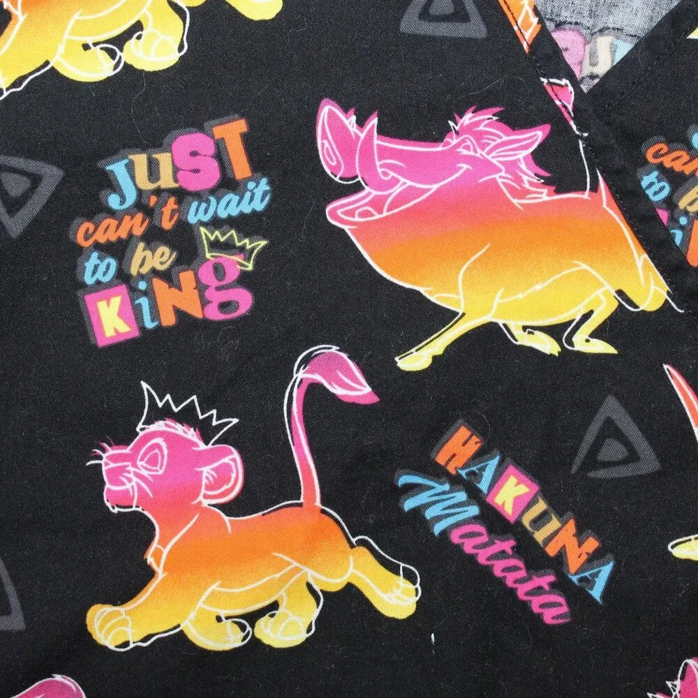 Disney Womens Small Lion King Hakuna Matata Simba Timon Pumbaa Medical Scrub Top - Picture 6 of 9